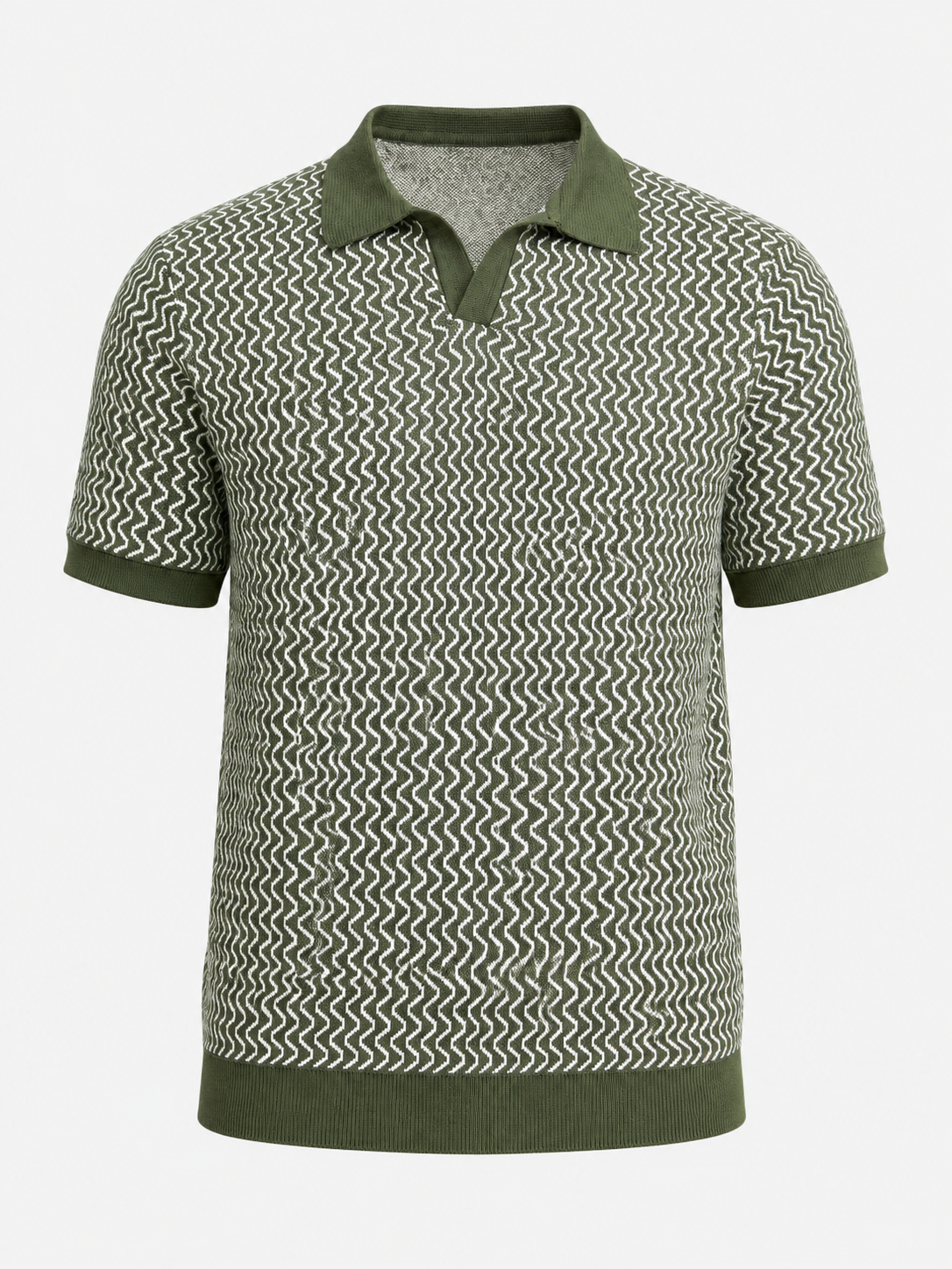 Olive Wave Knit Polo T-Shirt