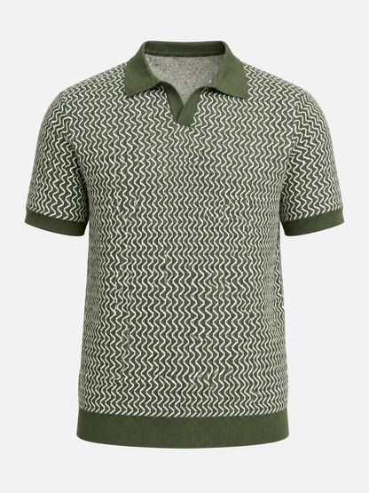 Olive Wave Knit Polo T-Shirt
