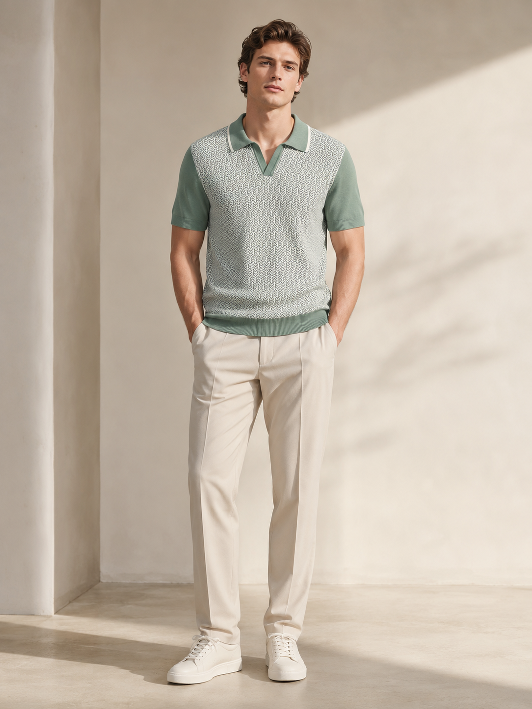 Sage Textured Knit Polo