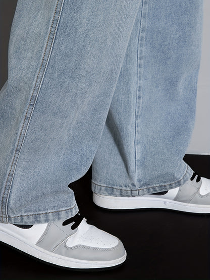 Men's Youth Loose Fit Straight-Leg Wide-Leg Heavy-Duty Washed Elastic Waist Drawstring CQ1110