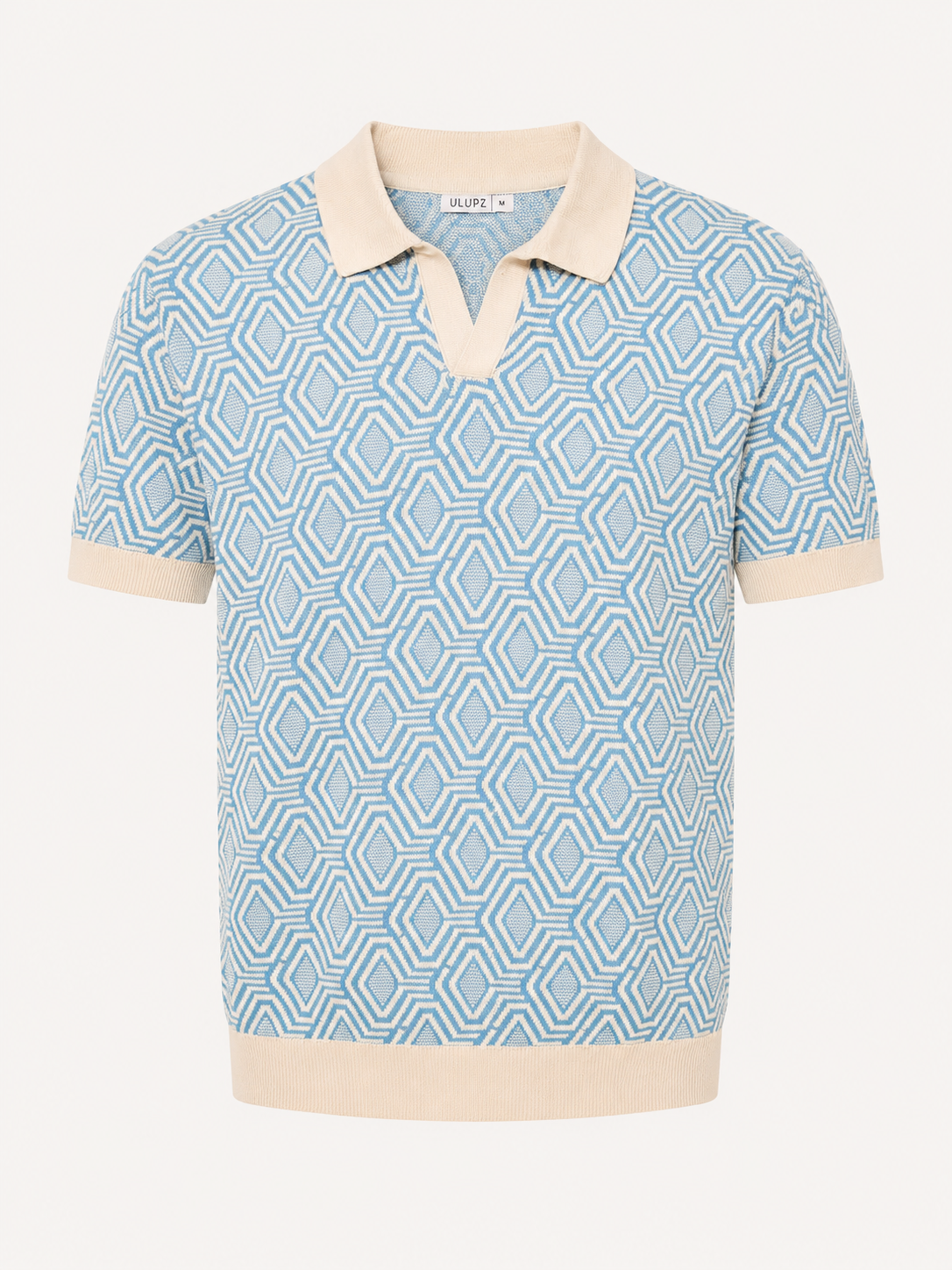 Sky Blue Geo Knit Polo T-Shirt