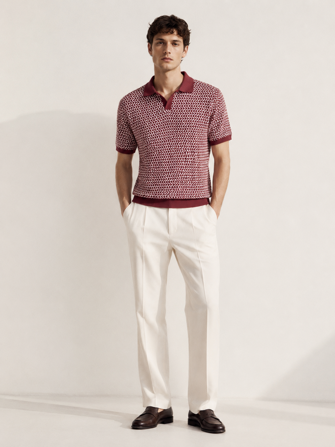 Maroon Wave Knit Polo T-Shirt