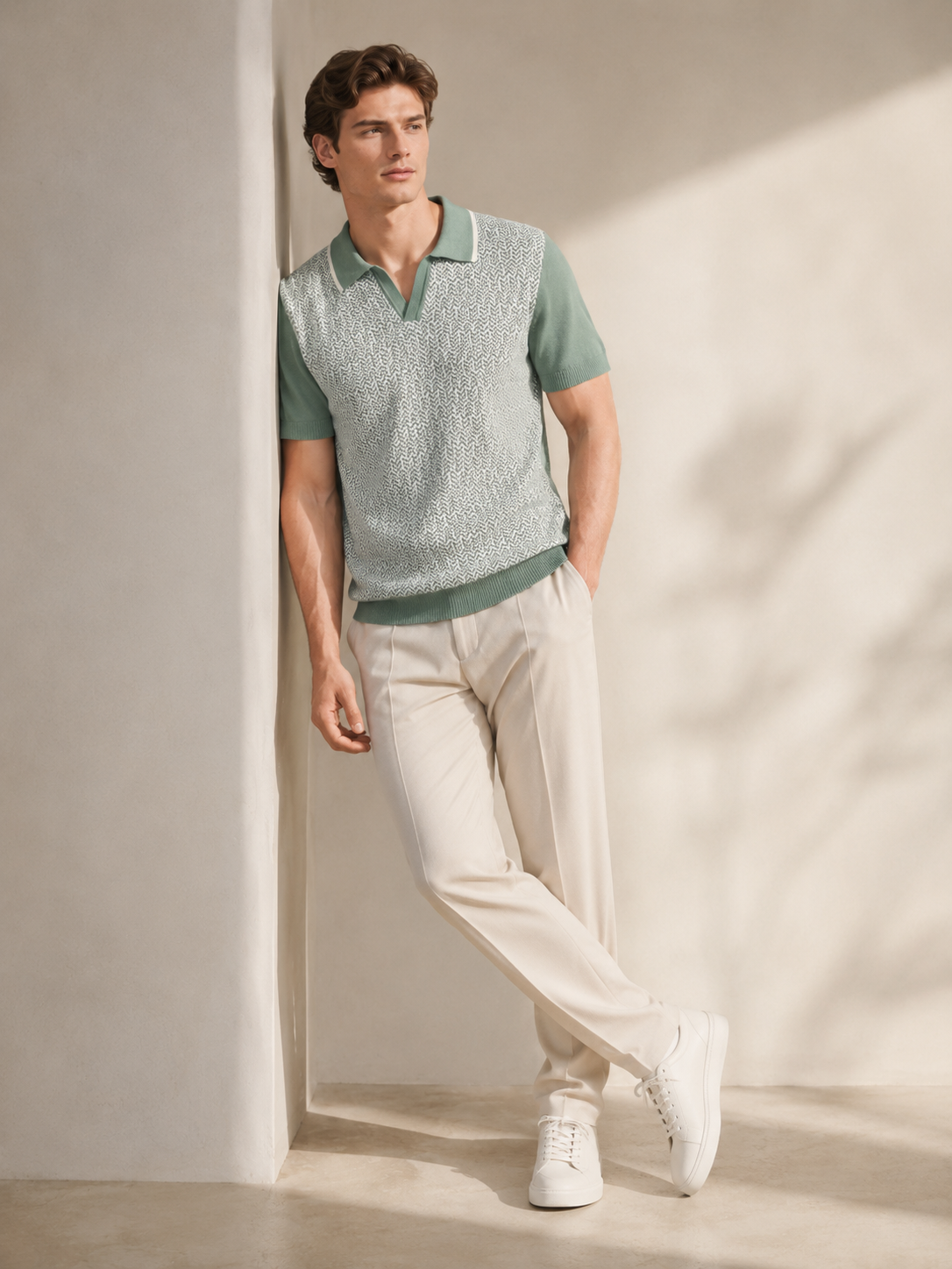 Sage Textured Knit Polo