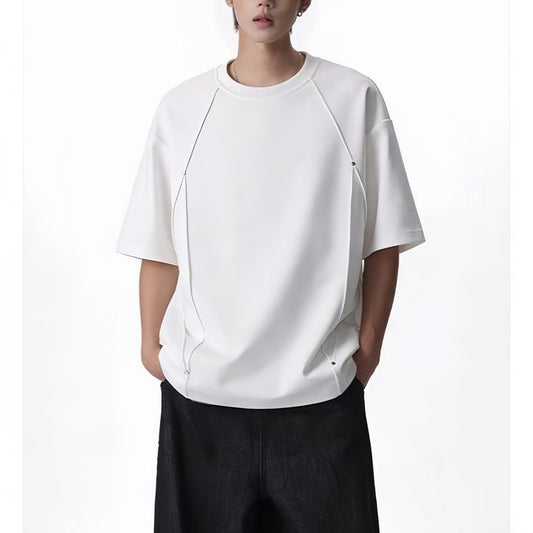 Customize Summer High-Quality Stitching Design Casual Retro Short Sleeve Light Luxury Solid Men's T-Shirt
