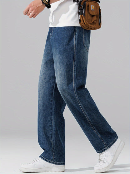 Autumn Vintage Jeans Men'S Straight Loose Spring Fall Trendy Fashion Washed Casual Trousers (Gengyuan Shi)