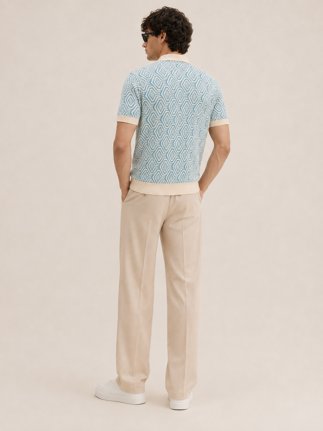 Sky Blue Geo Knit Polo T-Shirt