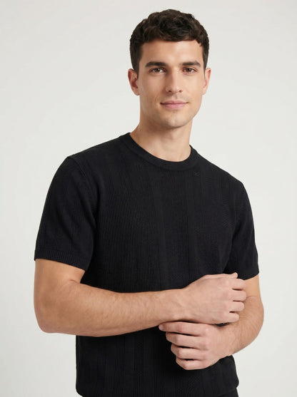 Black Textured Knit T-Shirt