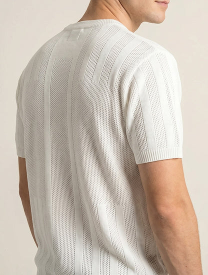 Ivory Textured Stripe Knit T-Shirt