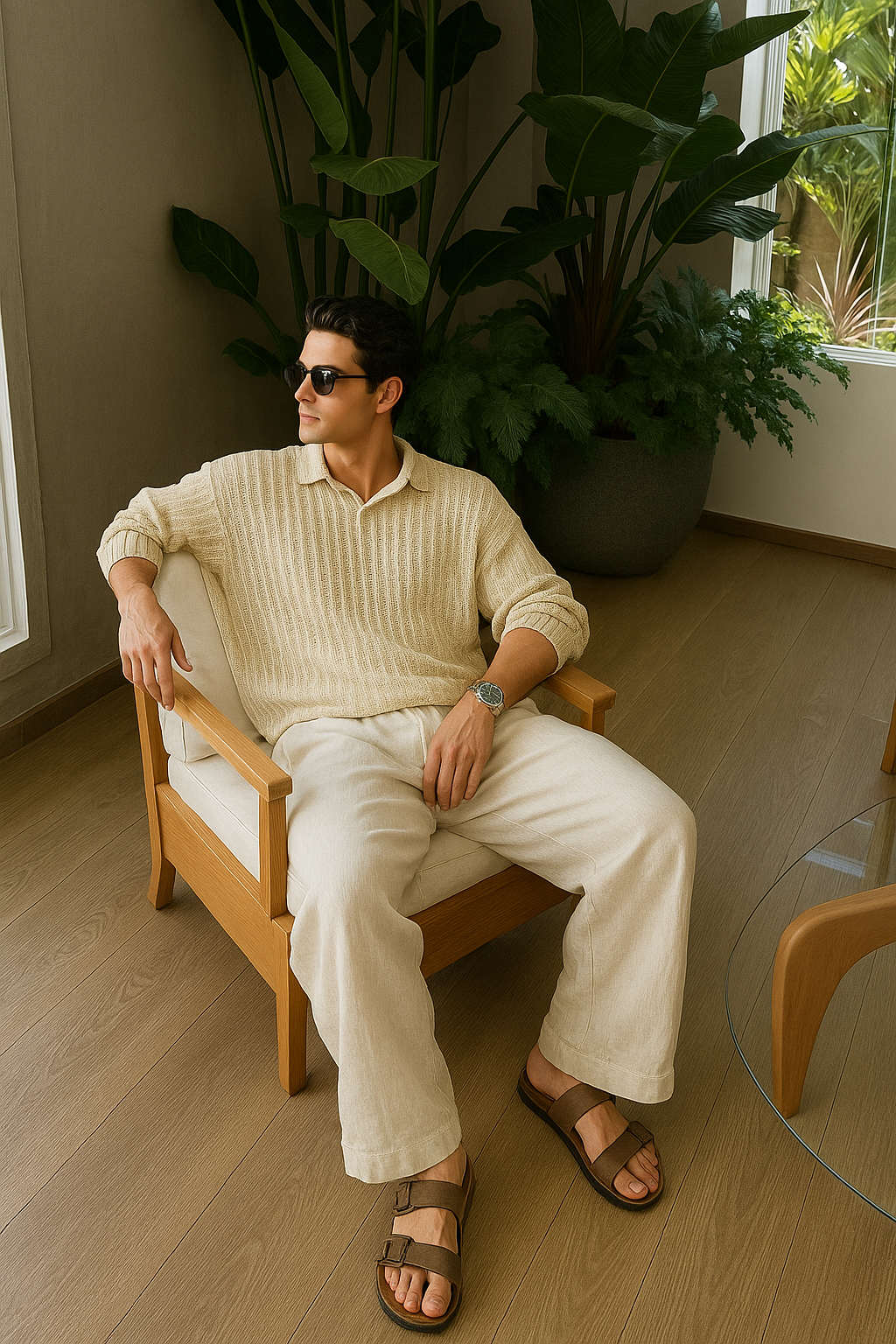 Old Money Pearl Combo - Beige & White Premium T-Shirt and Matching Pants Classic Duo Set