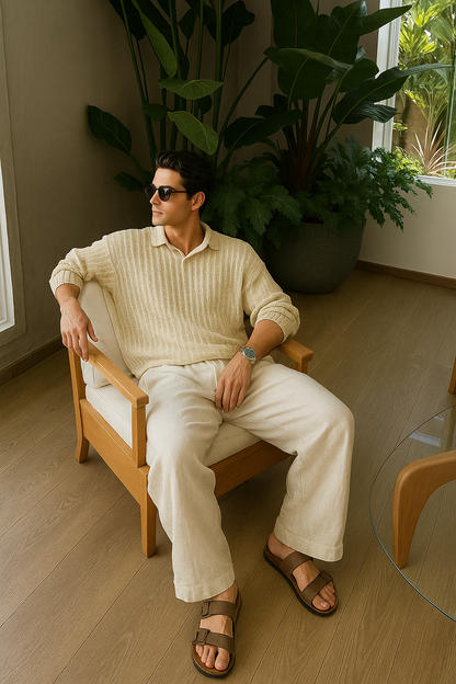 Old Money Pearl Combo - Beige & White Premium T-Shirt and Matching Pants Classic Duo Set