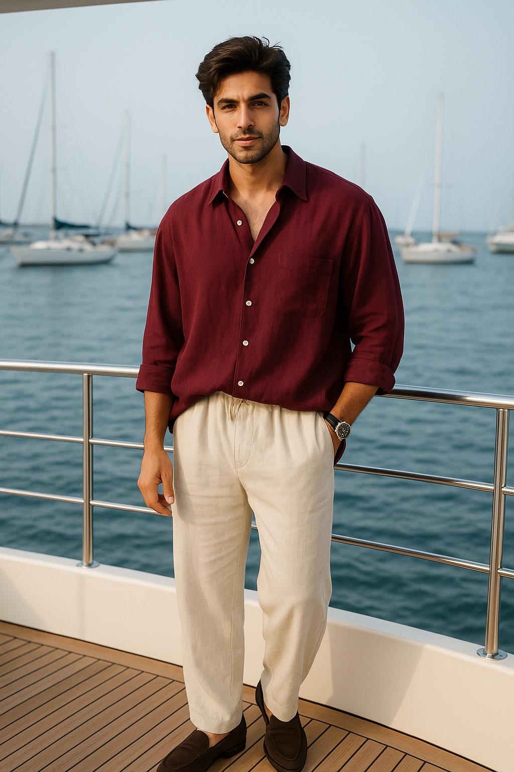 Old Money Maroon Classic Shirt and Pants 2-Piece Duo Set - Cotton Linen 100% Cotton
