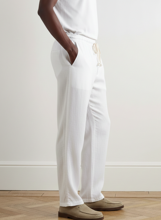 Classic White Pants Cotton Regular Fit Straight Leg Ankle-Length Trousers Standard Waist