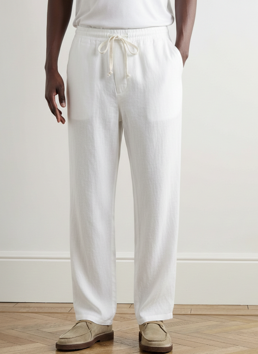 Classic White Pants Cotton Regular Fit Straight Leg Ankle-Length Trousers Standard Waist