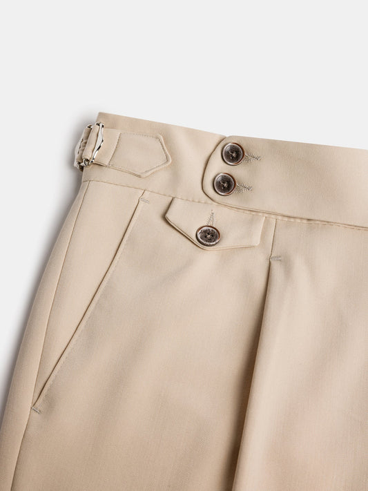 Gurkha Heritage Pants Beige High-Rise Double-Buckle Tapered Leg Tailored Trousers