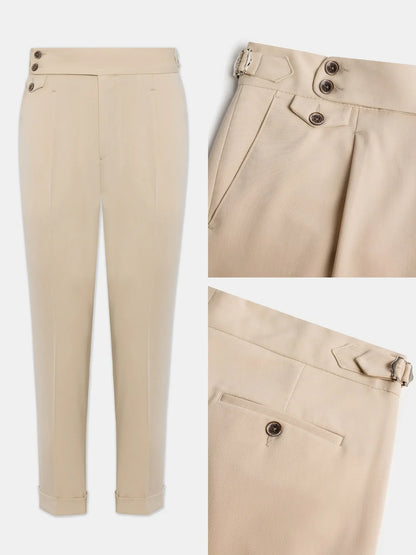 Gurkha Heritage Pants Beige High-Rise Double-Buckle Tapered Leg Tailored Trousers