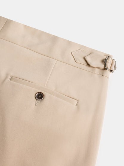 Gurkha Heritage Pants Beige High-Rise Double-Buckle Tapered Leg Tailored Trousers