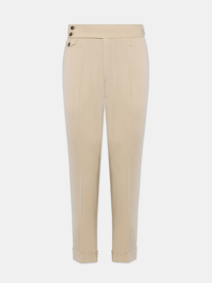 Gurkha Heritage Pants Beige High-Rise Double-Buckle Tapered Leg Tailored Trousers