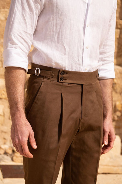 Gurkha Heritage Pants Brown High-Rise Double-Buckle Tapered Leg Tailored Trousers
