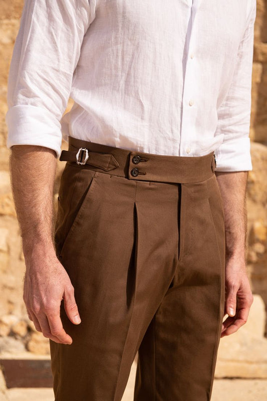 Gurkha Heritage Pants Brown High-Rise Double-Buckle Tapered Leg Tailored Trousers
