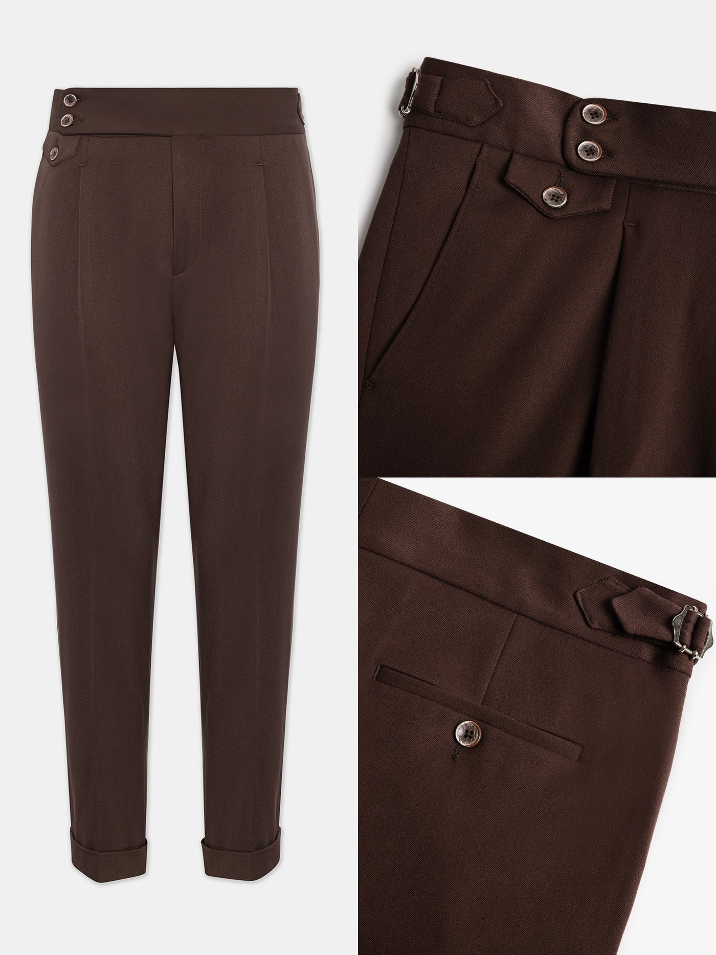Gurkha Heritage Pants Brown High-Rise Double-Buckle Tapered Leg Tailored Trousers