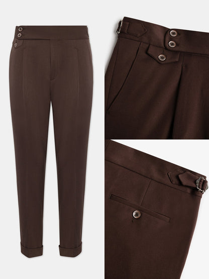 Gurkha Heritage Pants Brown High-Rise Double-Buckle Tapered Leg Tailored Trousers