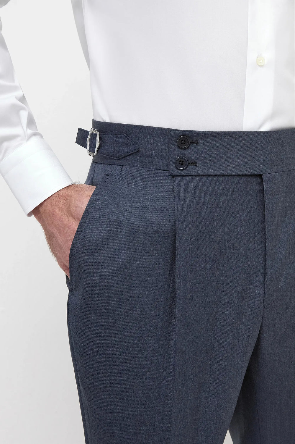 Gurkha Heritage Pants Navy High-Rise Double-Buckle Tapered Leg Tailored Trousers