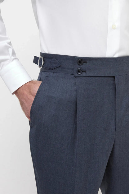 Gurkha Heritage Pants Navy High-Rise Double-Buckle Tapered Leg Tailored Trousers