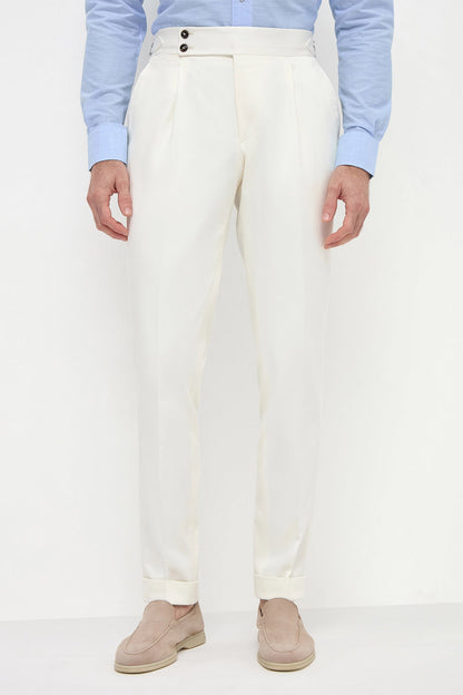 Gurkha Heritage Pants White High-Rise Double-Buckle Tapered Leg Tailored Trousers