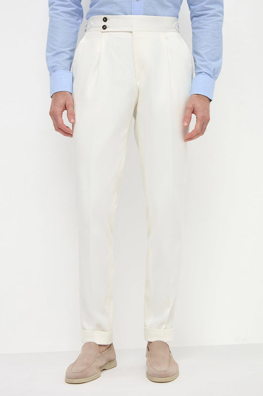 Gurkha Heritage Pants White High-Rise Double-Buckle Tapered Leg Tailored Trousers