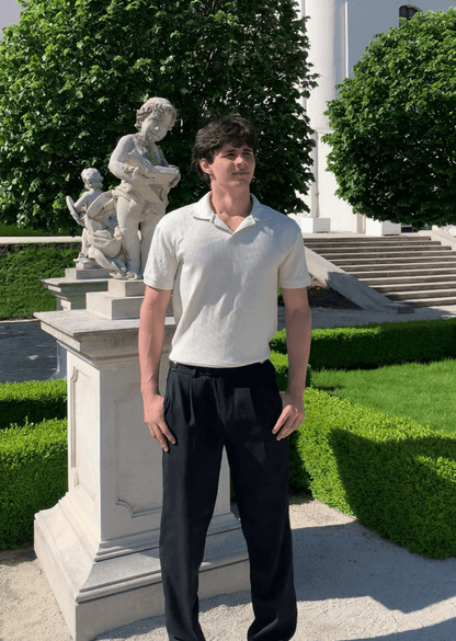 Old Money Woolen Structured Polo T-Shirt - Men's V-Neck Short Sleeve Classic Polo Shirt - Organically Grown Cotton