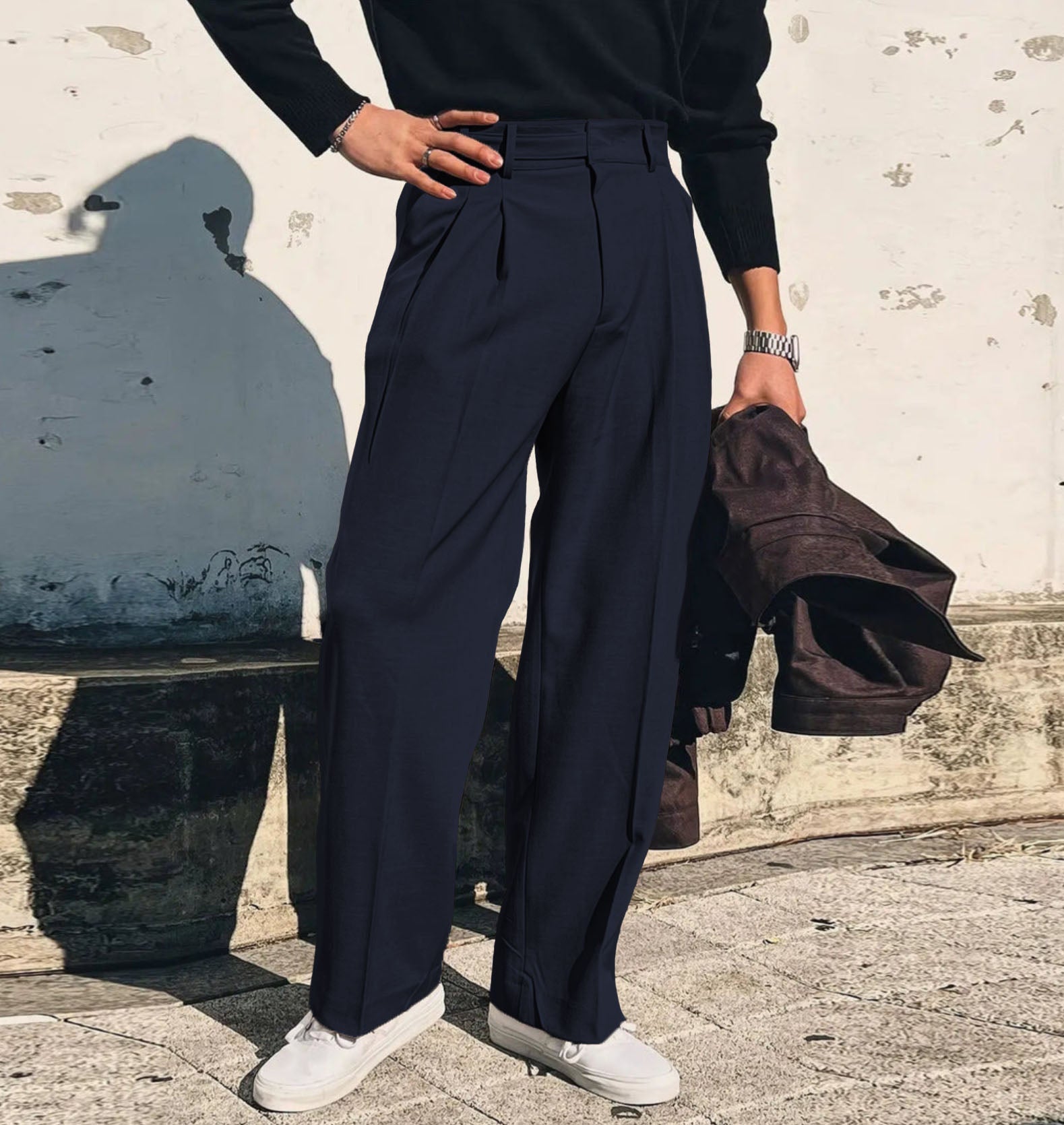 Vintage Linen High Waist Straight Fit Trousers