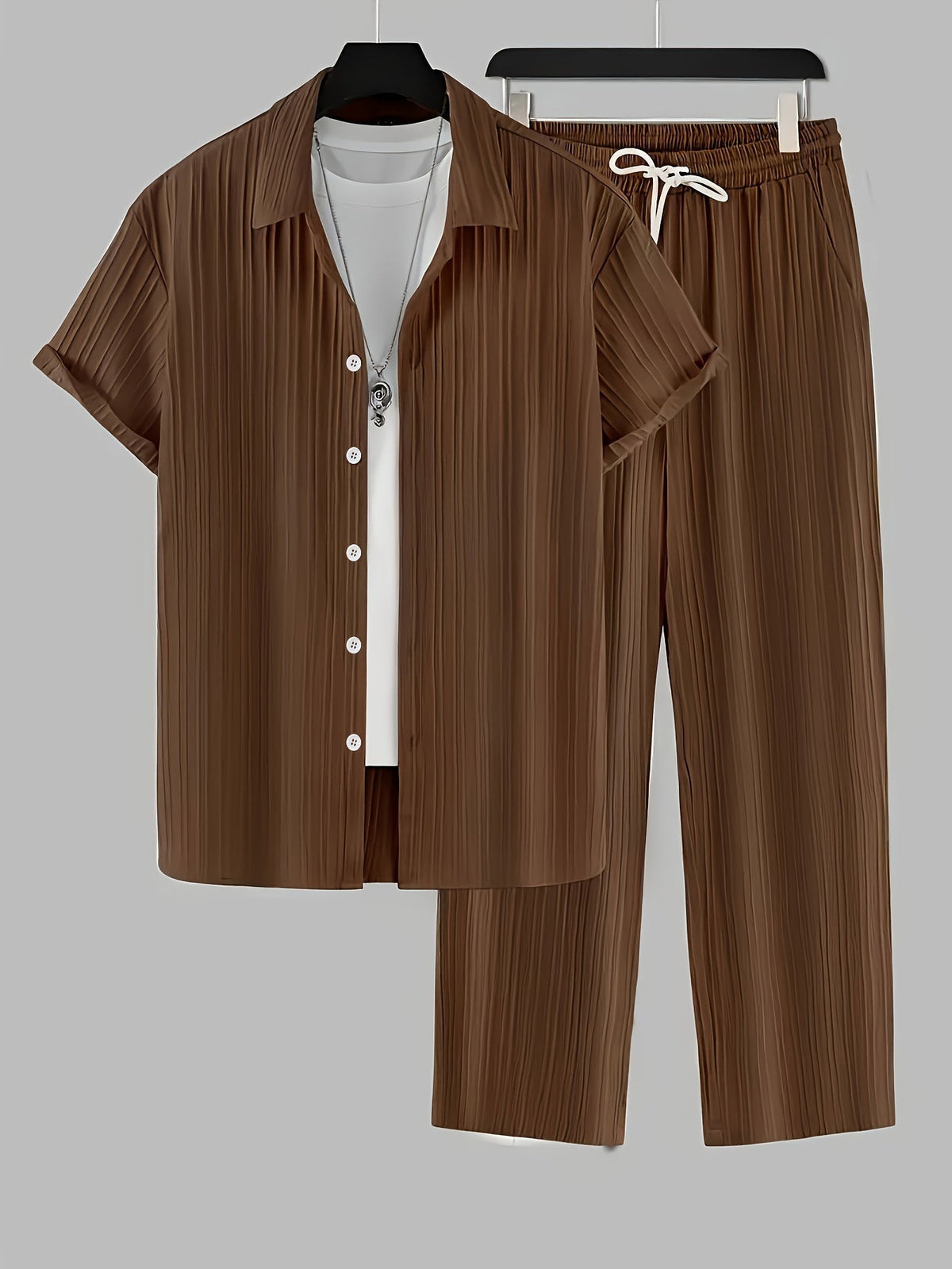 Fashionable Men's 2pcs Set - Button Striped Shirt and Comfortable Drawstring Pants - Casual Outdoor Wear