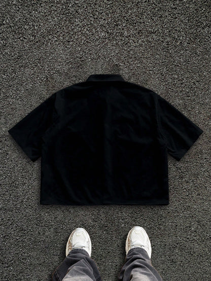 [Black Star-Print Shirt] Men's Black Star-Print Shirt | Casual Short-Sleeve | Summer Resort