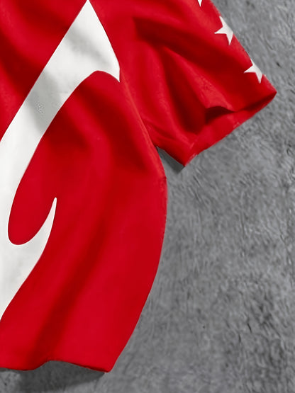 Summer New Men's Short Sleeve Shirt, Casual Loose Fashion Short Shirt with Creative Print Pattern, Men's Top, Chinese Size, Please Check The Size Guide Carefully