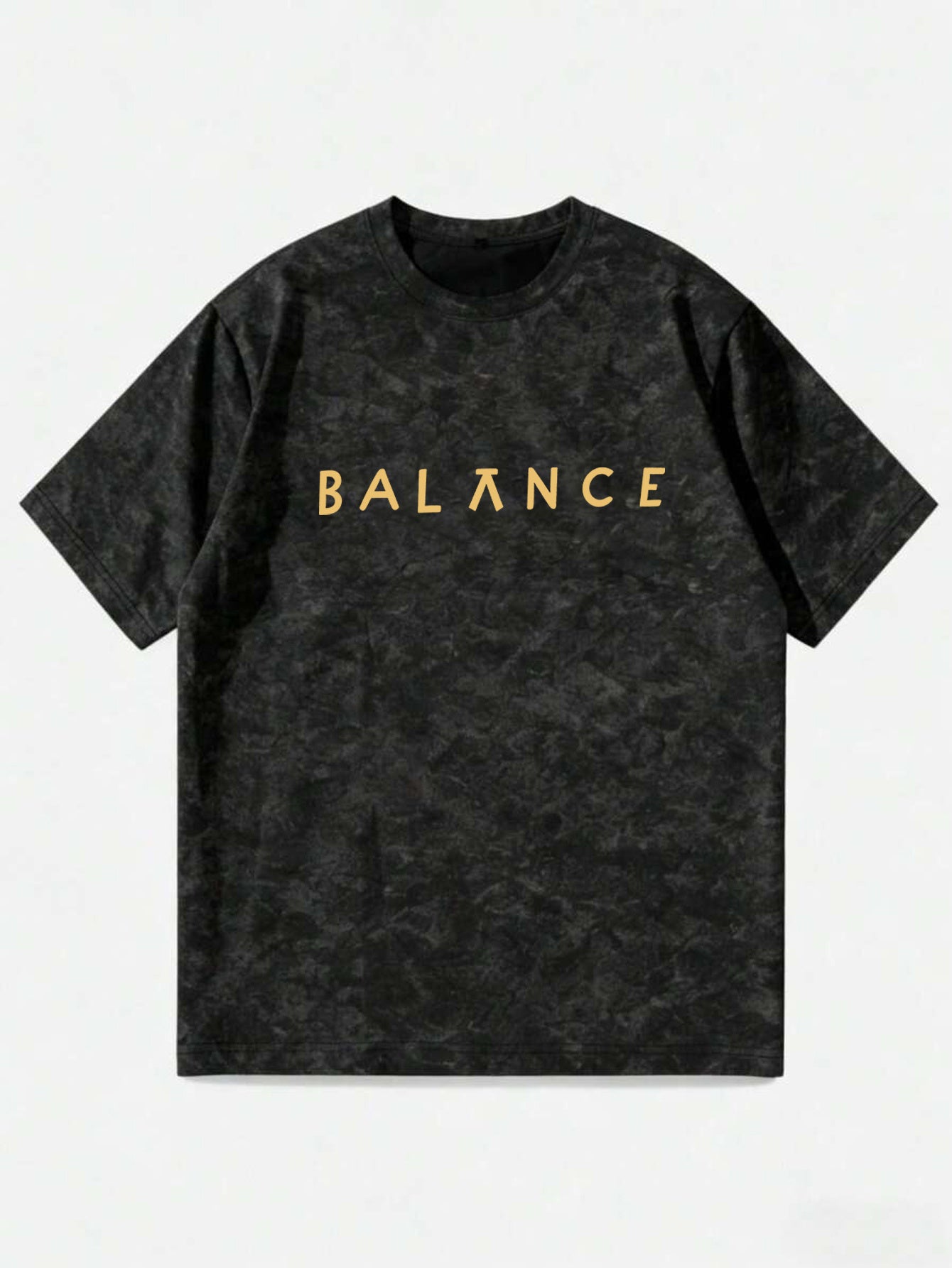 Men's Vintage Washed Distressed T-Shirt - Oversized Loose Fit Retro Tee with Brain/Heart Back Print & BALANCE Lettering