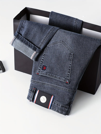 High-end Blue-gray Men's Slim-fit Skinny Stretch Jeans, New Autumn Collection, European-style Casual Long Pants for Spring and Autumn, 2023 New Model