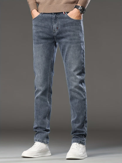 High-end Blue-gray Men's Slim-fit Skinny Stretch Jeans, New Autumn Collection, European-style Casual Long Pants for Spring and Autumn, 2023 New Model