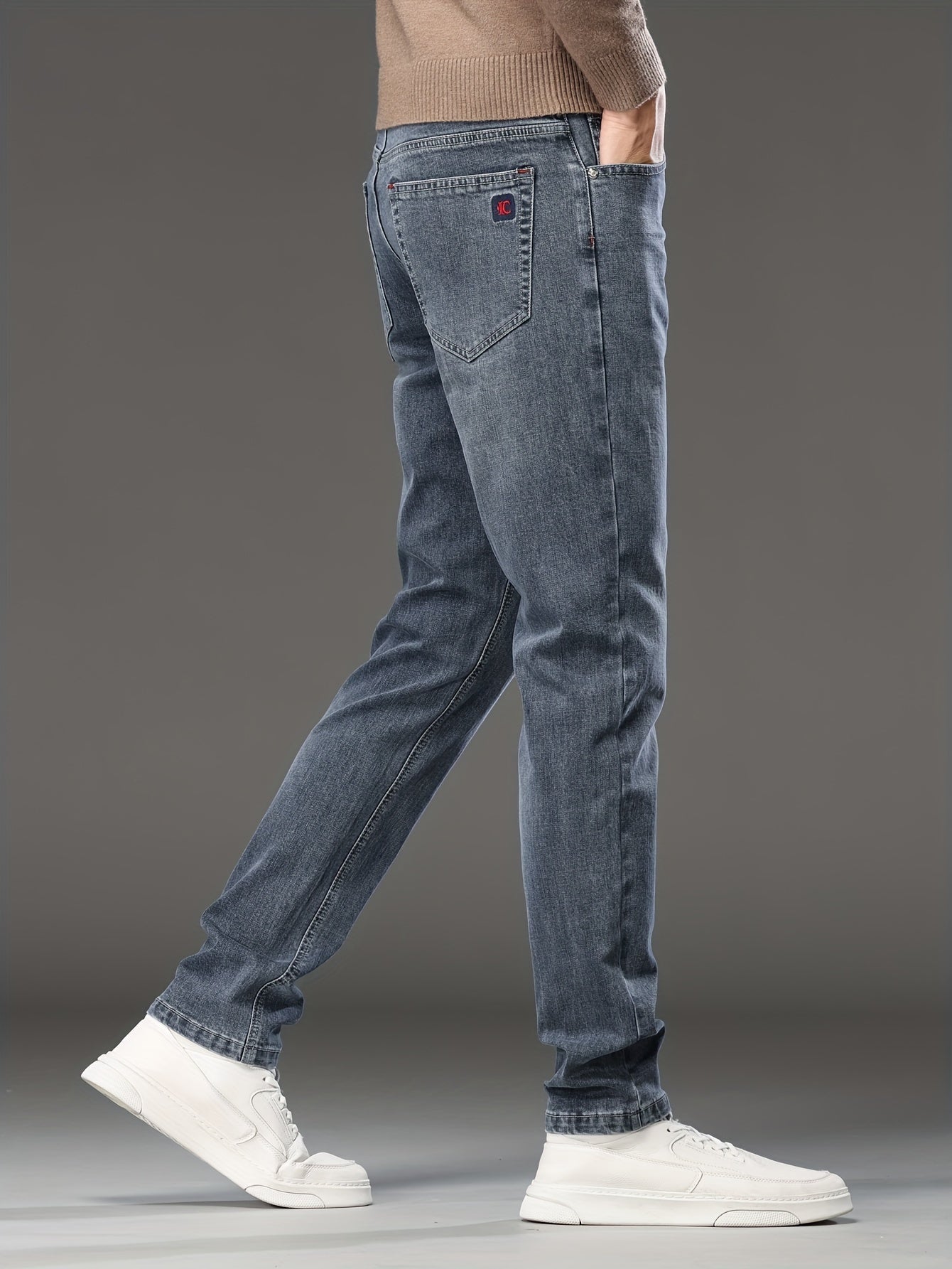 High-end Blue-gray Men's Slim-fit Skinny Stretch Jeans, New Autumn Collection, European-style Casual Long Pants for Spring and Autumn, 2023 New Model