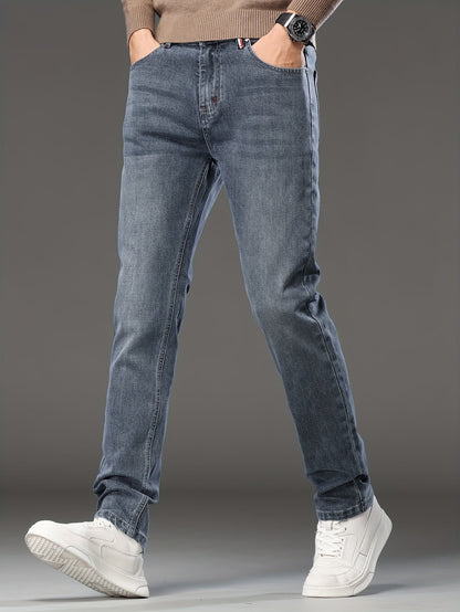 High-end Blue-gray Men's Slim-fit Skinny Stretch Jeans, New Autumn Collection, European-style Casual Long Pants for Spring and Autumn, 2023 New Model
