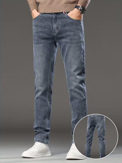 High-end Blue-gray Men's Slim-fit Skinny Stretch Jeans, New Autumn Collection, European-style Casual Long Pants for Spring and Autumn, 2023 New Model