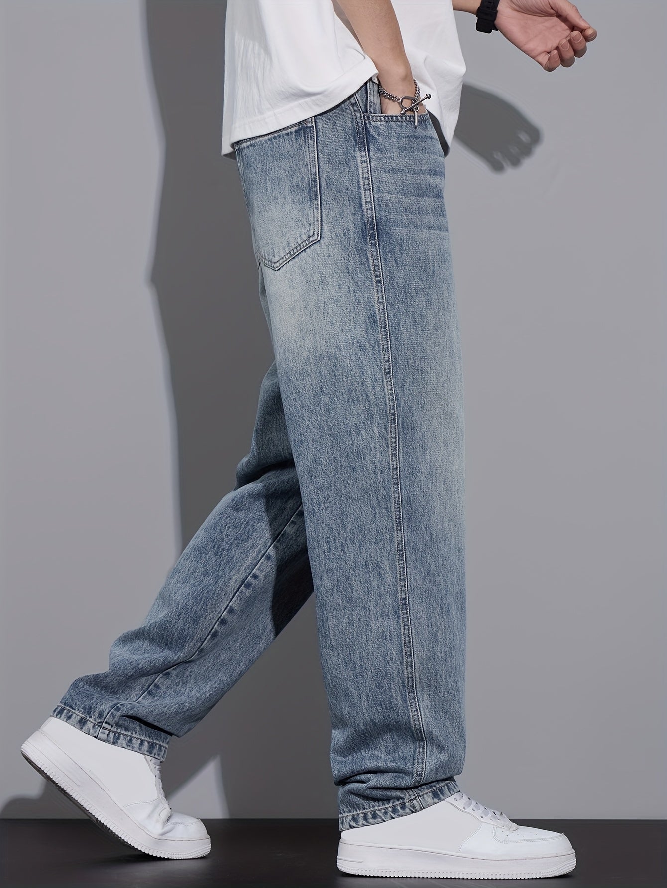 Fashion Street Straight Jeans Men'S Vintage Washed Loose Spring Autumn Trendy Brand Athletic Versatile Casual Light Blue Trousers 2025 New All Seasons (Gengyuan Shi)