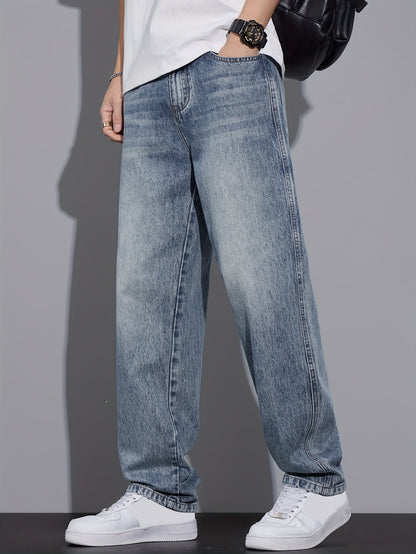 Fashion Street Straight Jeans Men'S Vintage Washed Loose Spring Autumn Trendy Brand Athletic Versatile Casual Light Blue Trousers 2025 New All Seasons (Gengyuan Shi)