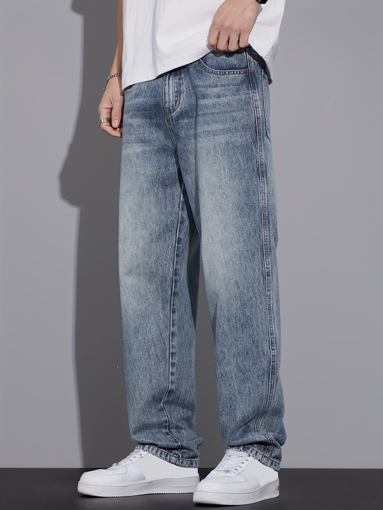Fashion Street Straight Jeans Men'S Vintage Washed Loose Spring Autumn Trendy Brand Athletic Versatile Casual Light Blue Trousers 2025 New All Seasons (Gengyuan Shi)
