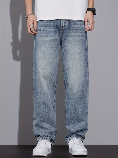 Fashion Street Straight Jeans Men'S Vintage Washed Loose Spring Autumn Trendy Brand Athletic Versatile Casual Light Blue Trousers 2025 New All Seasons (Gengyuan Shi)