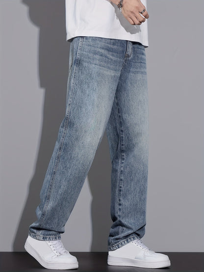 Fashion Street Straight Jeans Men'S Vintage Washed Loose Spring Autumn Trendy Brand Athletic Versatile Casual Light Blue Trousers 2025 New All Seasons (Gengyuan Shi)