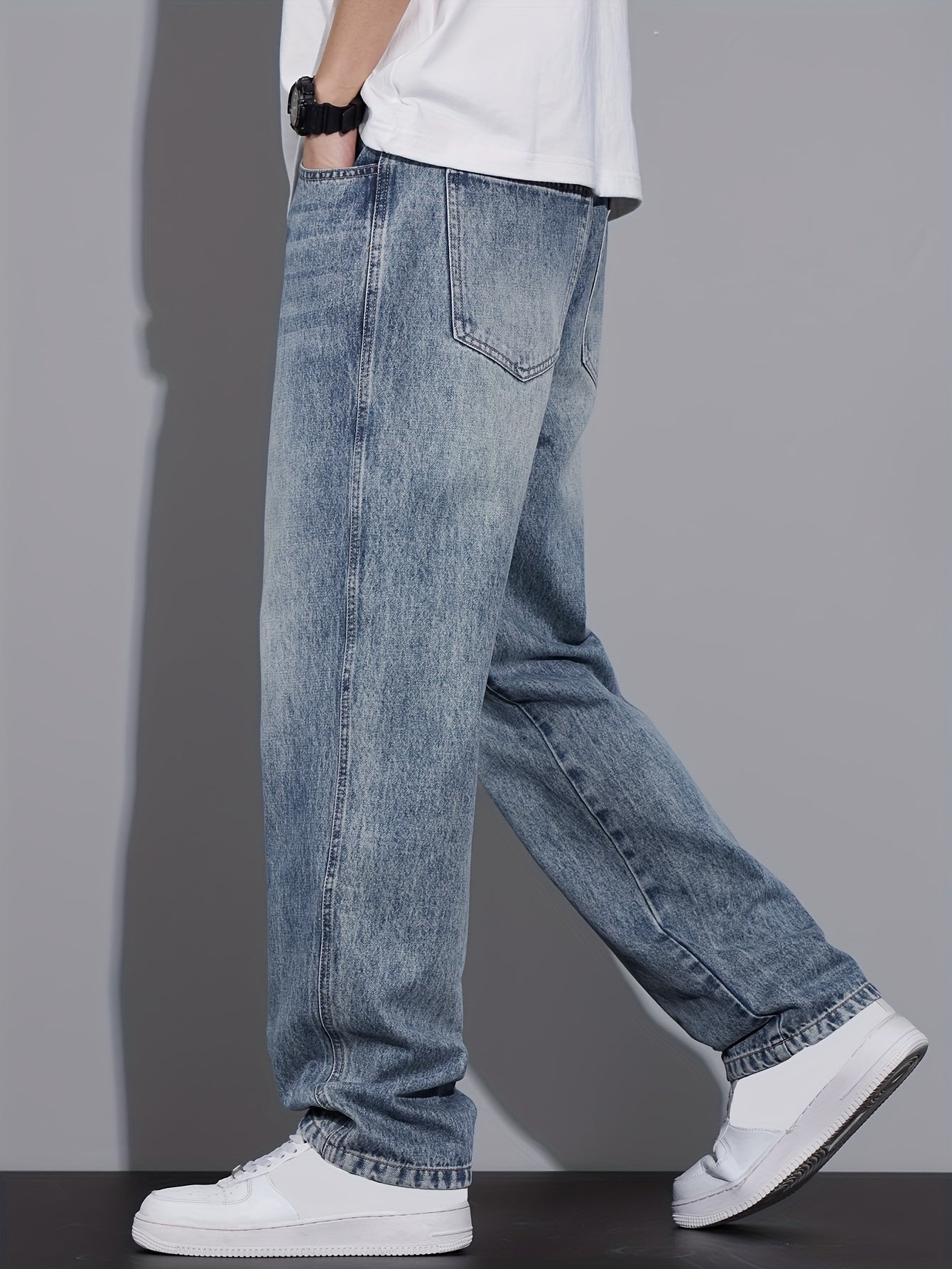 Fashion Street Straight Jeans Men'S Vintage Washed Loose Spring Autumn Trendy Brand Athletic Versatile Casual Light Blue Trousers 2025 New All Seasons (Gengyuan Shi)