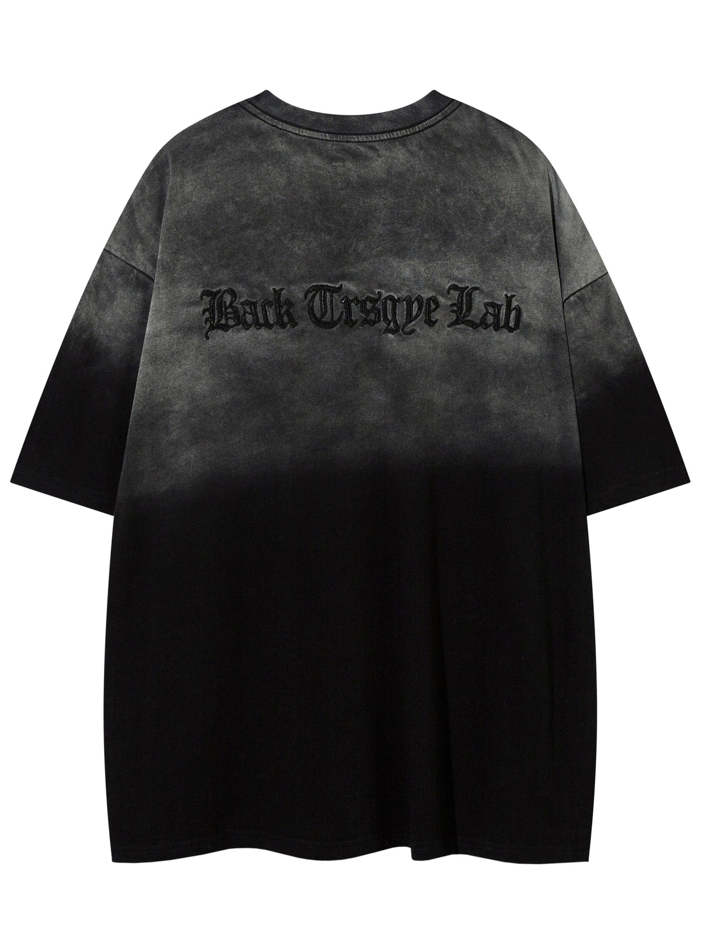 Summer Fashion Brand Washed Distressed Tie-dye Gradient Short Sleeve T-shirt for Men, Casual Versatile Letter Embroidery Round Neck Top