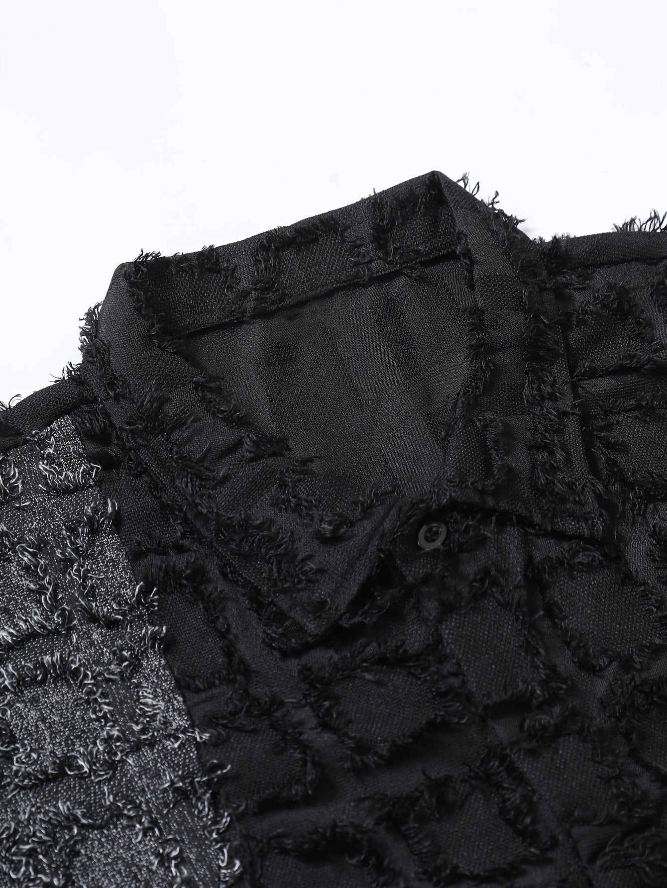 Men'S Fashionable Individual Short Sleeve Shirt, Square Texture And Raw Edge Design, Overall Style Combining Casual And Design