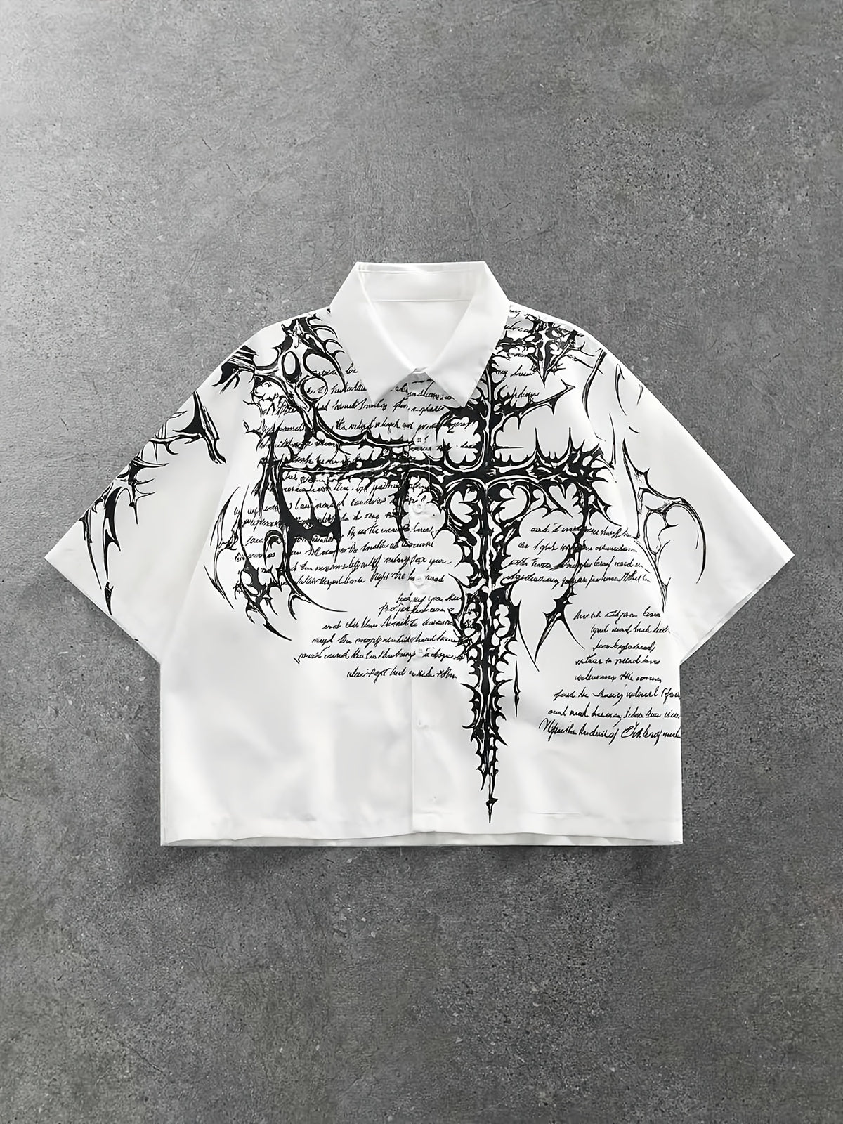 [Men's Print Shirt] Men's White Loose Casual Short Sleeve Button-Up Shirt with Print