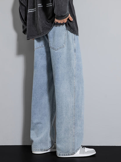 Men's Youth Loose Fit Straight-Leg Wide-Leg Heavy-Duty Washed Elastic Waist Drawstring CQ1110